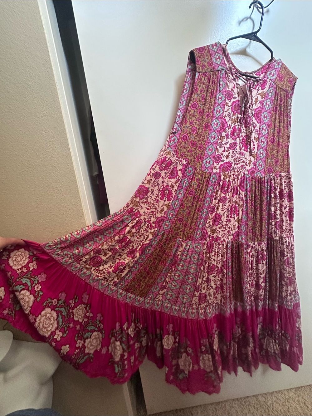 Free People Hanalei Bay Maxi Dress Patchwork Boho Floral Tiered Maxi Dress - Picture 7 of 13
